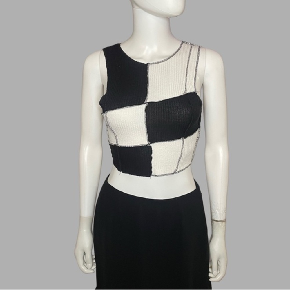 Garage Black & White Patchwork Sleeveless Crop‎ Top